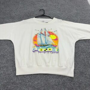 Vintage Myrtle Beach Quitman USA Sweatshirt S White Cotton Graphic Retro 90s